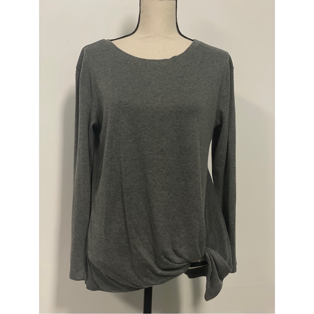 Long Sleeve Knotted Hem T-Shirt Gray Size M
